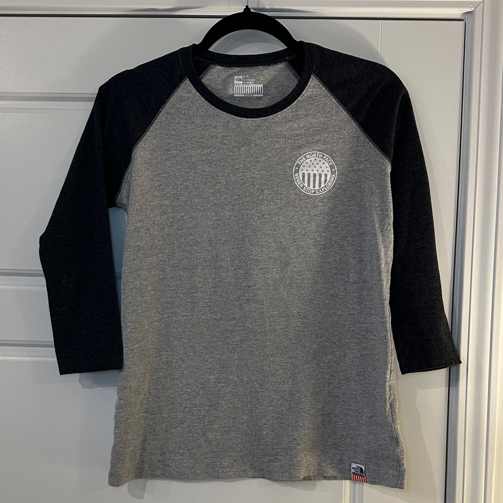 The North Face Grey Body Black Raglan 3/4 Sleeve Tee